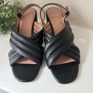 Linea Paolo Strappy black sandals heels Faux Leather Size 11